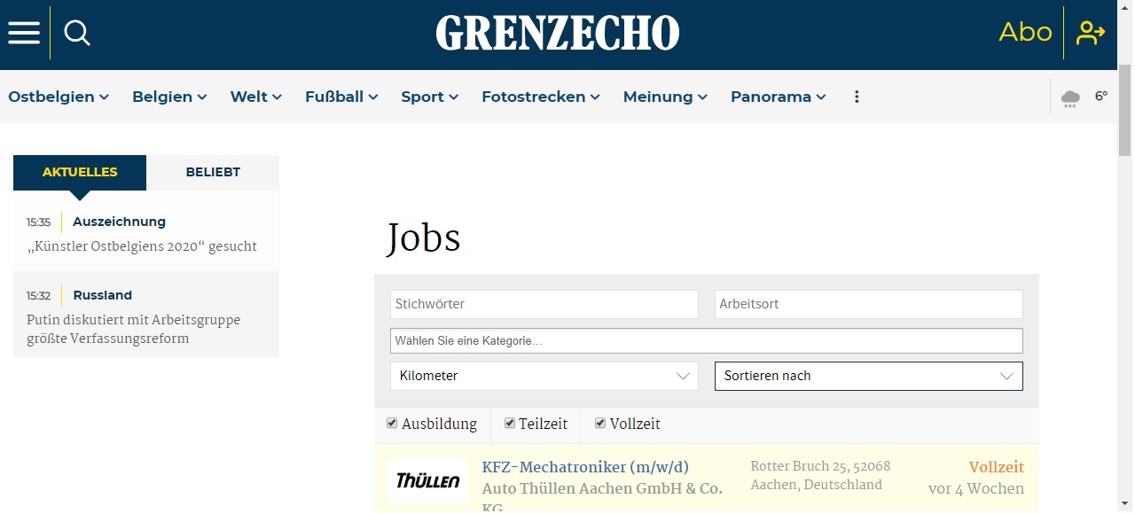 Giao diện trang việc làm trực tuyến của tờ báo Grenzecho