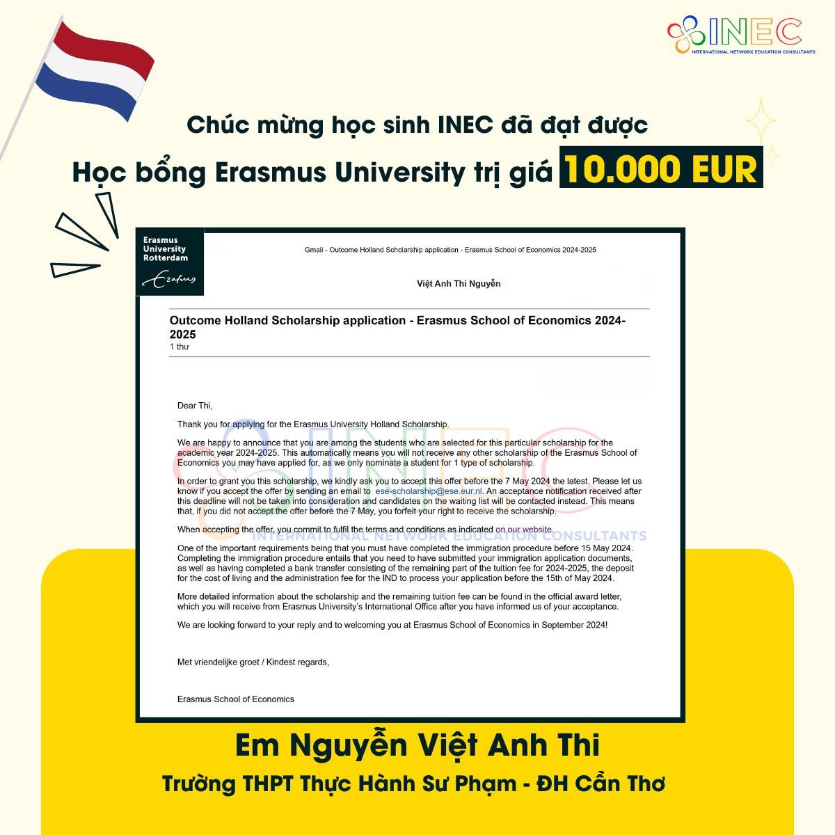 Nguyễn Việt Anh Thi - NL Scholarship 10.000 EUR - Erasmus Rotterdam