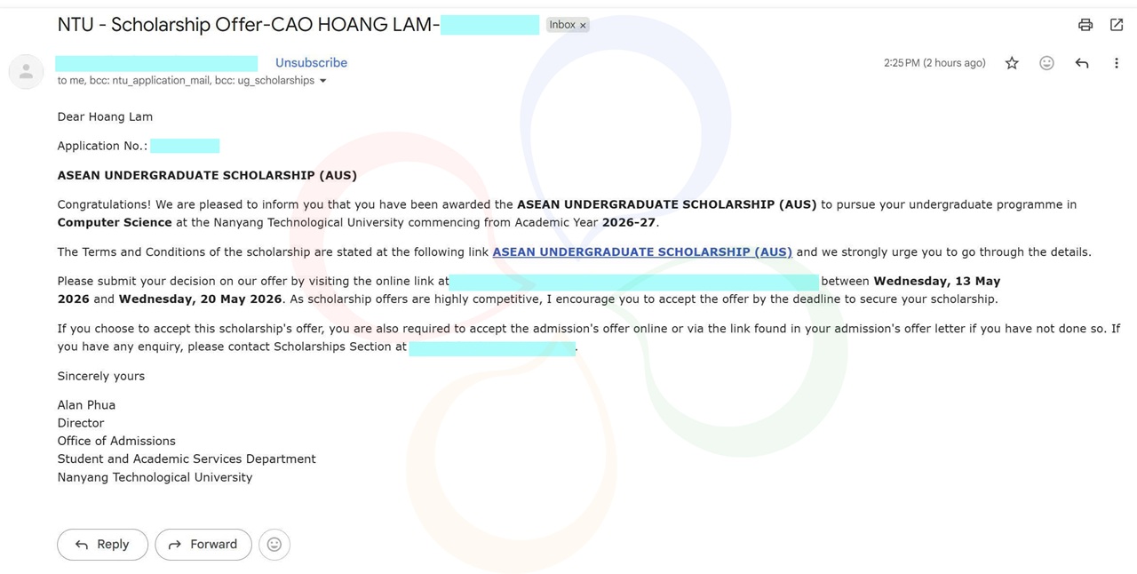 NTU - Học bổng ASEAN - Cao Hoàng Lâm